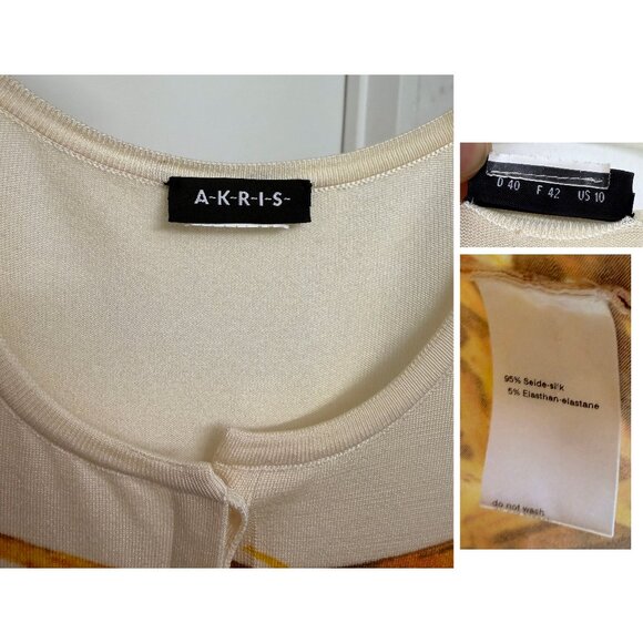 Akris Grass Print Silk Cardigan Sweater Yellow Straw Hay Stripe Button Down 10 - Picture 2 of 16